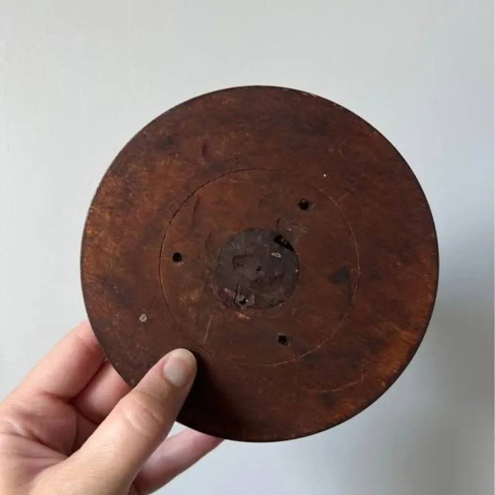 Vintage MCM Dark Brown Wood Candle Holder